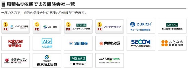 「保険スクエアbang!」見積もり依頼できる保険会社一覧