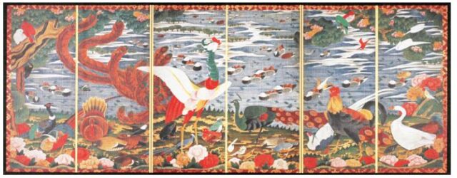 「樹花鳥獣図屏風」左隻