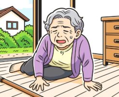 転倒した高齢の女性-