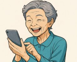 高齢の女性はスマホを操作