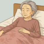 93歳の日本人女性が転倒後、動けなくなりベッドで休む図