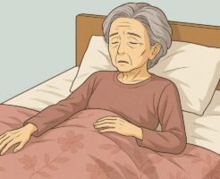 93歳の日本人女性が転倒後、動けなくなりベッドで休む図